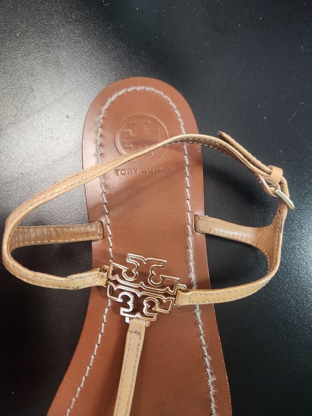 Tory Burch Women's Tan Leather T-Strap Sandals